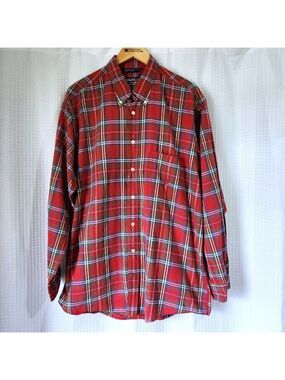 Nautica Shirt Mens Large Pinpoint Oxford Long Sleeve Button Down Plaid Cotton